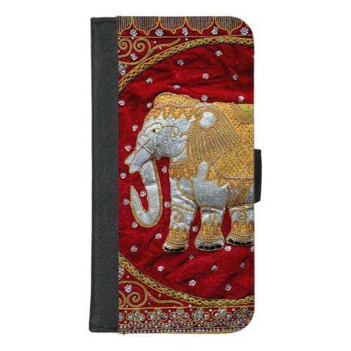 Embellished Indian Elephant Red and Gold iPhone 87 Plus Wallet Case