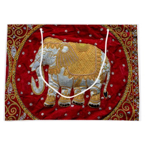 Embellished Indian Elephant Red and Gold Large Gift Bag