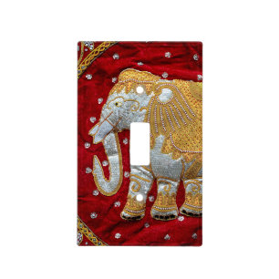 Embellished Indian Elephant Red and Gold Light Switch Cover
