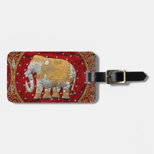 Embellished Indian Elephant Red and Gold Luggage Tag