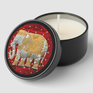Embellished Indian Elephant Red and Gold Mini Candle Favors