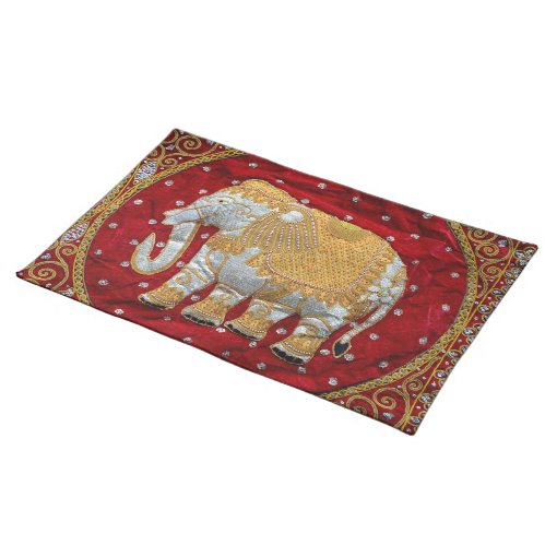 Embellished Indian Elephant Red and Gold Placemat Zazzle