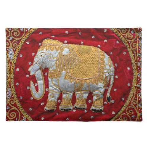 Embellished Indian Elephant Red and Gold Placemat
