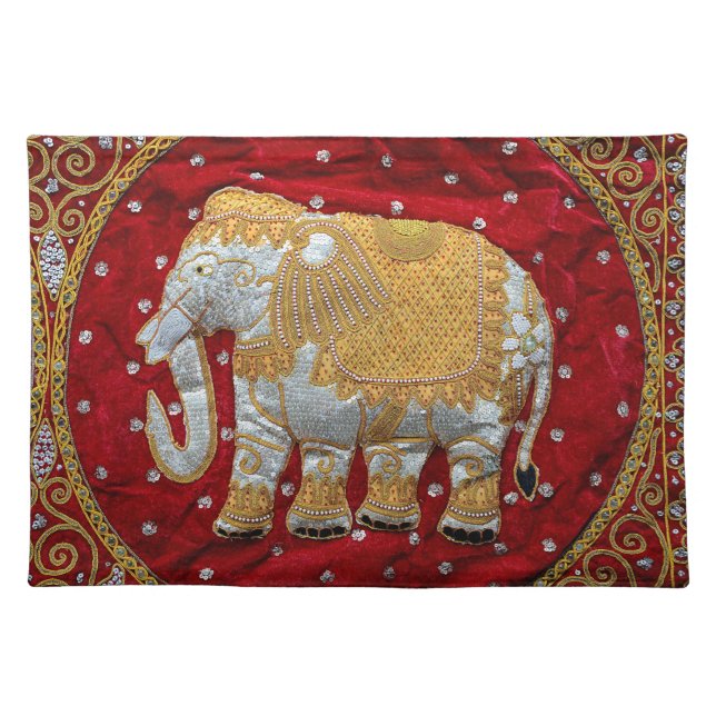 Embellished Indian Elephant Red and Gold Placemat (Front)