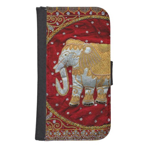 Embellished Indian Elephant Red and Gold Samsung S4 Wallet Case