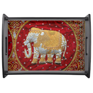 Embellished Indian Elephant Red and Gold Serving Tray