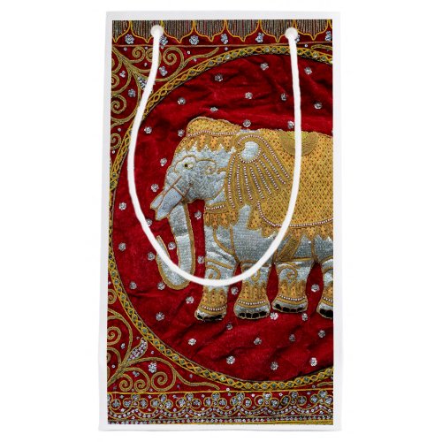 Embellished Indian Elephant Red and Gold Small Gift Bag