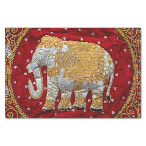 Embellished Indian Elephant Red and Gold Tissue Paper