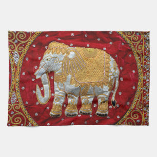Embellished Indian Elephant Red and Gold Towel