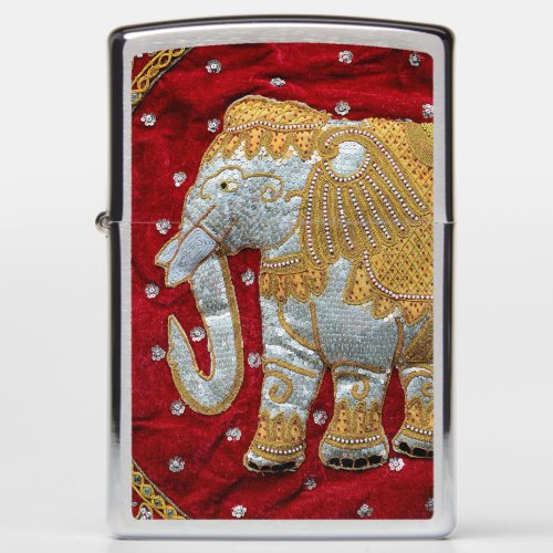 Embellished Indian Elephant Red and Gold Zippo Lighter