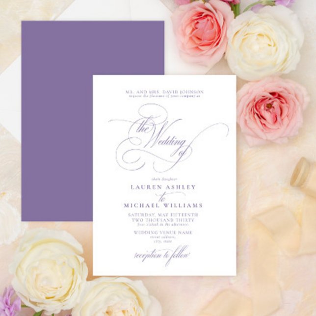 Embellished Lilac Lavender Calligraphy Wedding Invitation (Creator Uploaded)