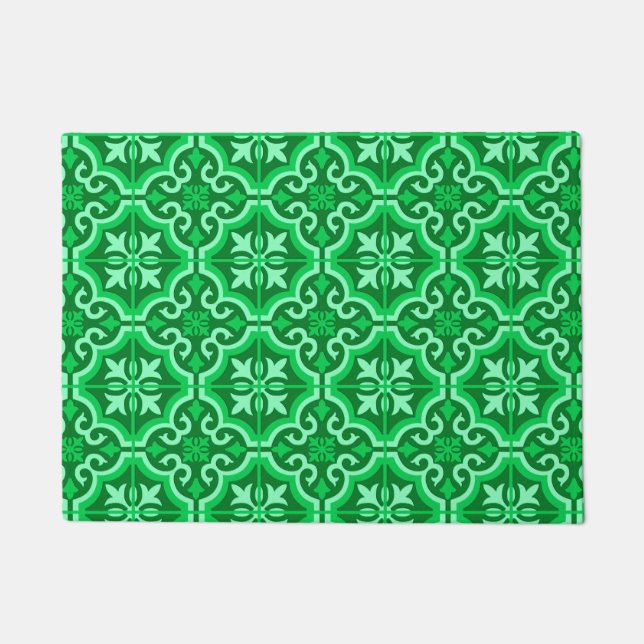 Embellished Moroccan Tile Pattern, Emerald Green Doormat (Front)
