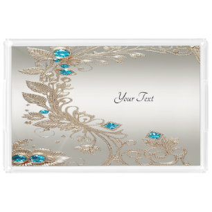 Embellishing Gold Blue Stones Acrylic Vanity Tray