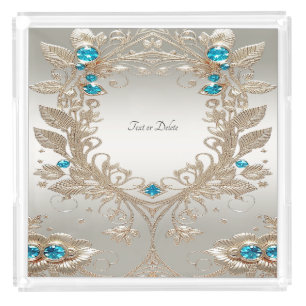 Embellishing Gold Blue Stones Acrylic Vanity Tray