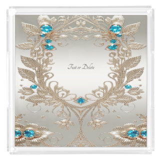 Embellishing Gold Blue Stones Acrylic Vanity Tray