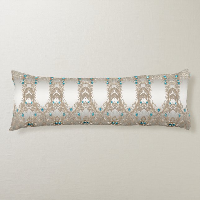 Embellishing Gold Blue Stones Body Pillow (Front)