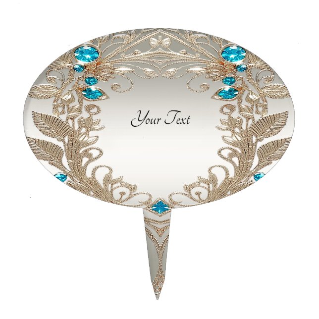 Embellishing Gold Blue Stones Cake Topper (Front)