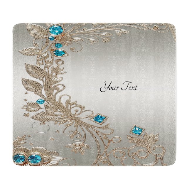 Embellishing Gold Blue Stones Cutting Board (Front)