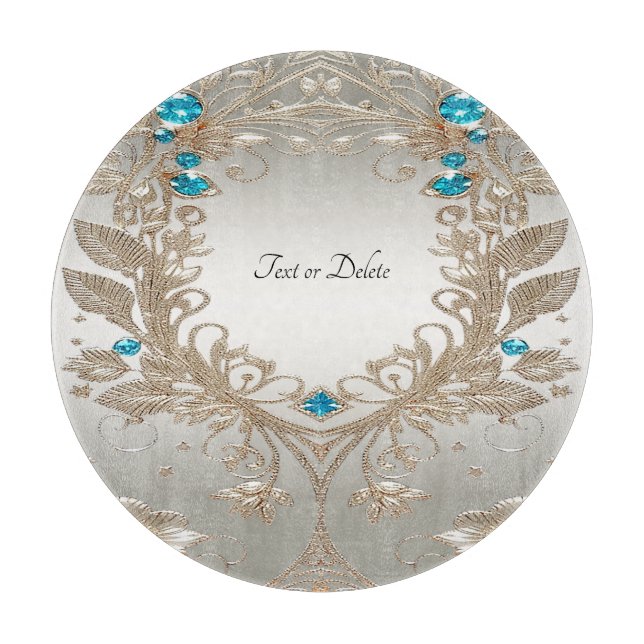 Embellishing Gold Blue Stones Cutting Board (Front)