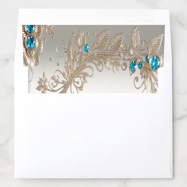 Embellishing Gold Blue Stones Envelope Liner (In Envelope)