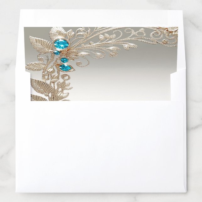 Embellishing Gold Blue Stones Envelope Liner (In Envelope)