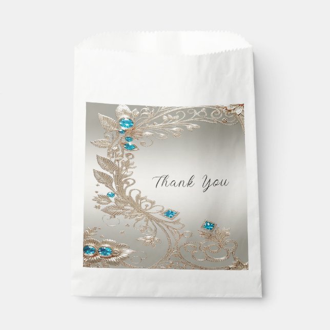 Embellishing Gold Blue Stones Favor Bag (Front)