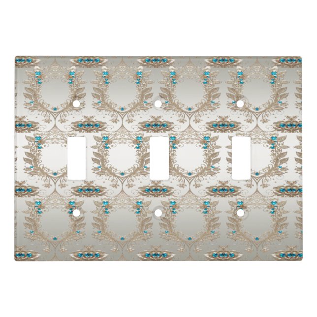 Embellishing Gold Blue Stones Light Switch Cover (Front)