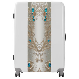 Embellishing Gold Blue Stones Luggage