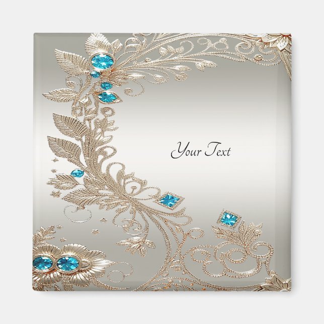 Embellishing Gold Blue Stones Magnet (Front)