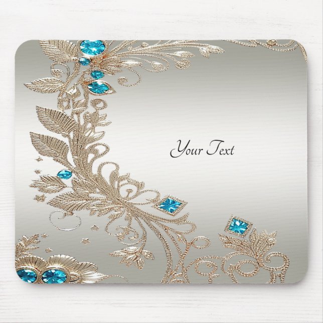 Embellishing Gold Blue Stones Mousepad (Front)