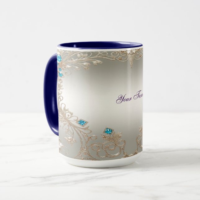 Embellishing Gold Blue Stones Mug (Front Left)
