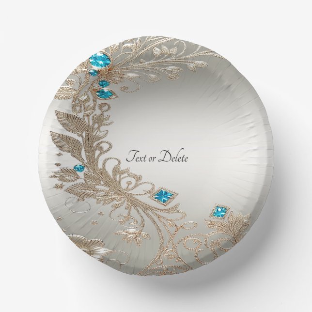 Embellishing Gold Blue Stones Paper Bowls (Front)