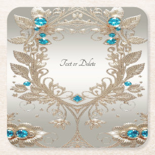 Embellishing Gold Blue Stones Paper Coaster