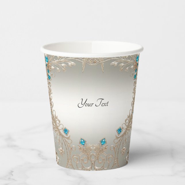 Embellishing Gold Blue Stones Paper Cups (Left)