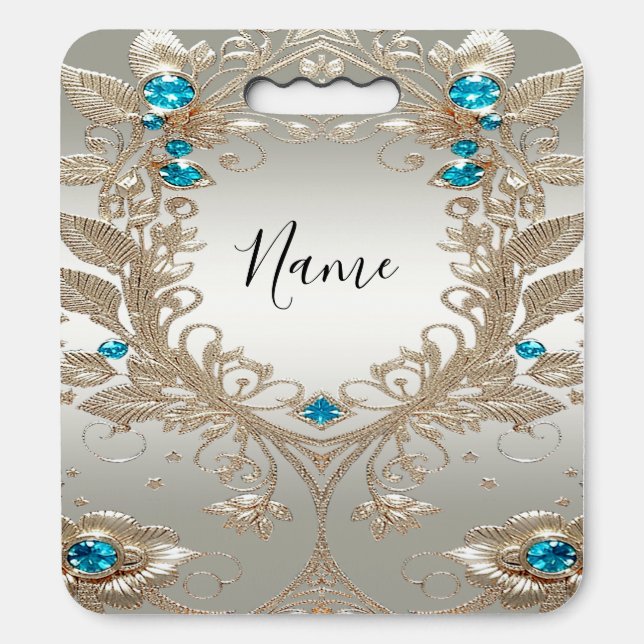 Embellishing Gold Blue Stones Stadium Seat Cushion (Front Vertical)