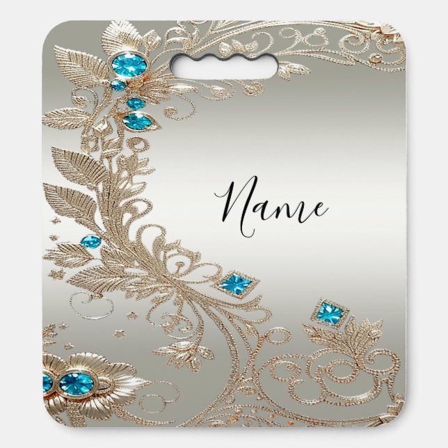 Embellishing Gold Blue Stones Stadium Seat Cushion (Front Vertical)