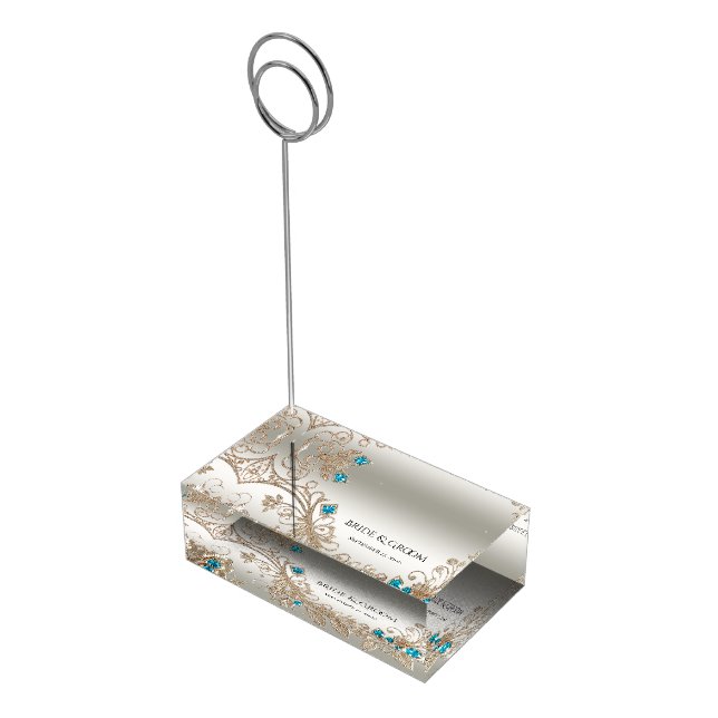 Embellishing Gold Blue Stones Table Card Holder (Corner)