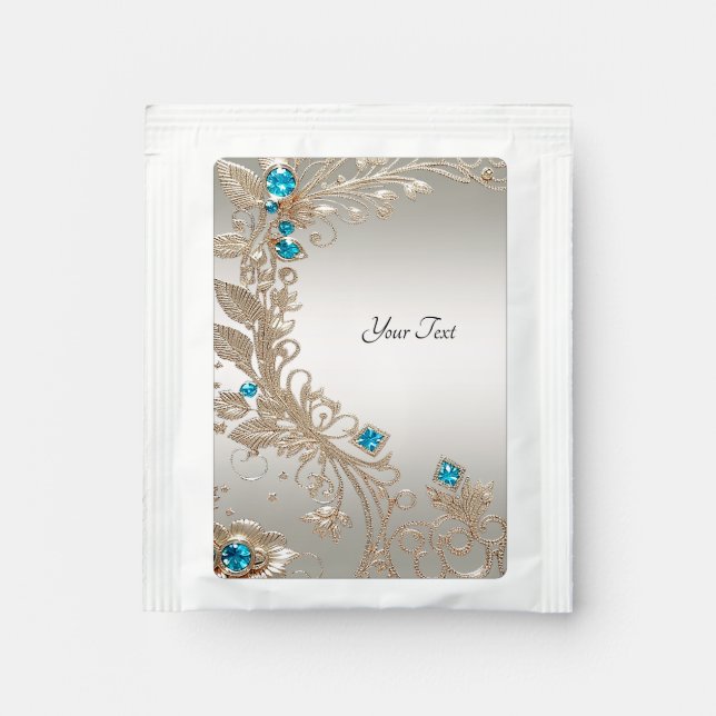 Embellishing Gold Blue Stones Tea Bag Drink Mix (Front)