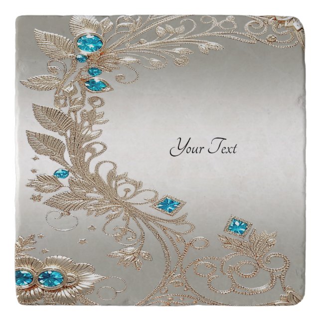 Embellishing Gold Blue Stones Trivet (Front)