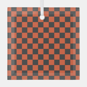 Ember and ash checkerboard pattern glass ornament
