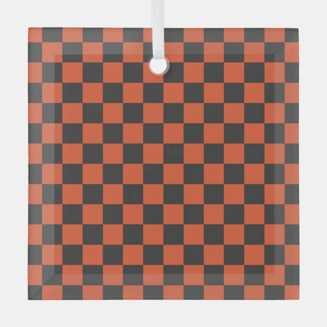 Ember and ash checkerboard pattern glass ornament (Front)