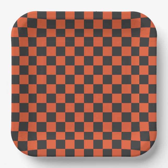 Ember and ash checkerboard pattern paper plates (Front)