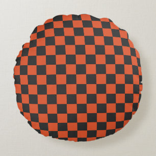 Ember and ash checkerboard pattern round pillow
