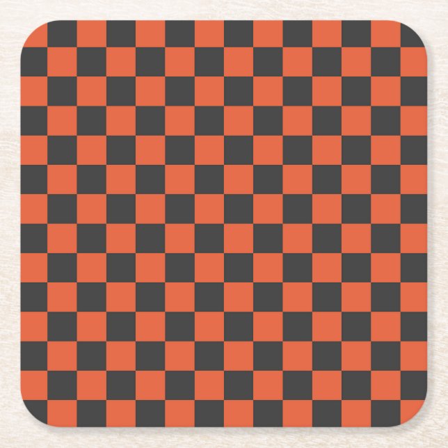 Ember and ash checkerboard pattern square paper coaster (Front)