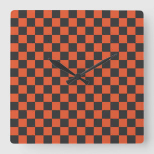 Ember and ash checkerboard pattern square wall clock