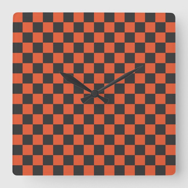 Ember and ash checkerboard pattern square wall clock (Front)
