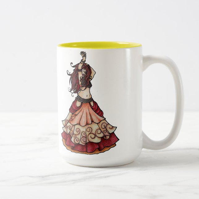 Ember belly dancer with zills Two-Tone coffee mug (Right)