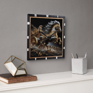 Ember Chariot: Night's Blaze Square Wall Clock