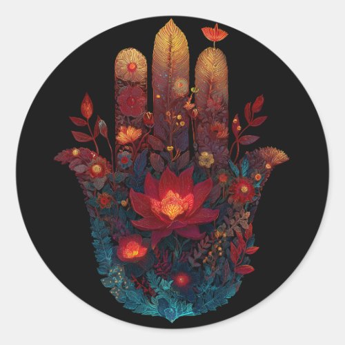 Ember Lotus | Hamsa Hand Design Classic Round Sticker