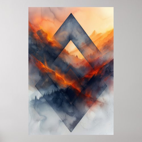 Ember Peaks Geometric Wilderness Poster